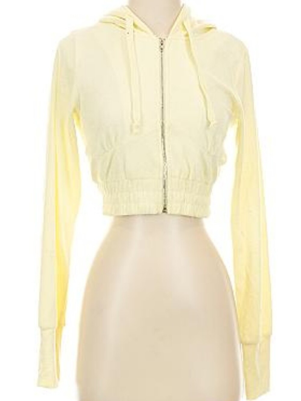 TIC : TOC Small Yellow Soft Long Sleeved Zip Up Cropped Hoodie Jacket Cardigan